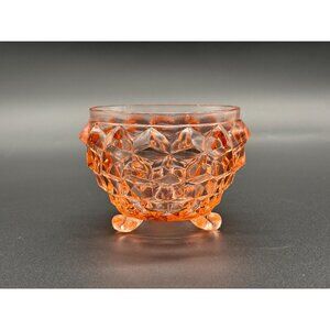 1930s Jeannette Glass Cube Cubist Pink Depression Bowl 3 Legged Powder Jar